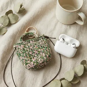Crochet Linen-Cotton Yarn Pouch | Mini 2-in-1 Crossbody/Necklace Earbud Case