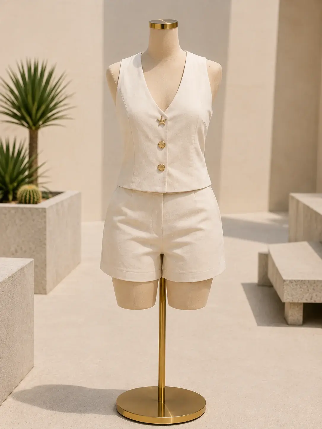 Sand Beige Halter Short Set
