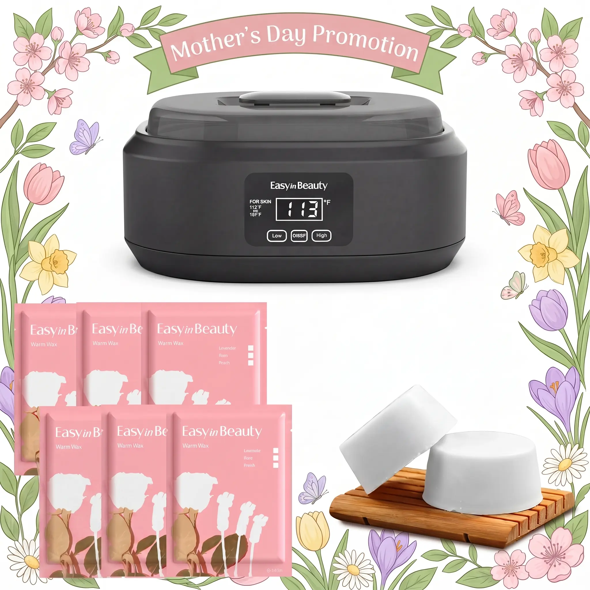 EasyinBeauty Black Paraffin Machine, 3000ml Large Digital Warmer for Hands & Ft, Sleek Home Spa Kit with 6 Wax Packs (2.64 lbs), Professional Smooth Skin Treatment, Body Care