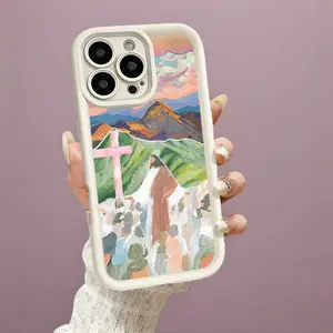 Artistic Christian Jesus Cross Mountain Painting Aesthetic Design Smartphone Casing, Slim Shockproof Anti-Drop Protective TPU Cover for iPhone 17,16,15,14 Pro Max,13,12,11,XR,XS Plus, Air Cellphone Devices & Accessories Screen Protector outdoorfun