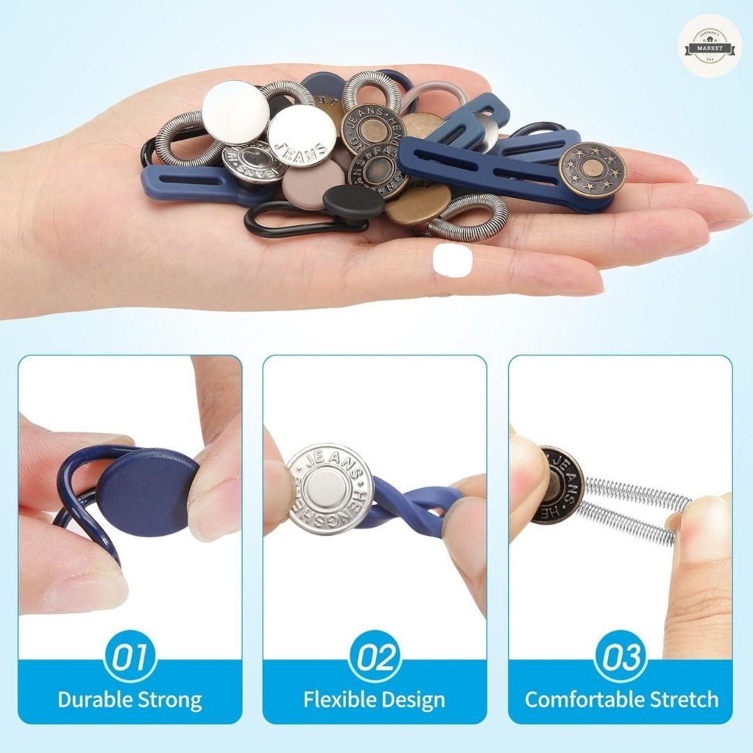 18PCS Button Extenders for Jeans, Pants Waist Button Extender for Women Men, Jeans Button Extender Stretchy Waist Extension, 6 Sizes Pants Button Waistband Extender