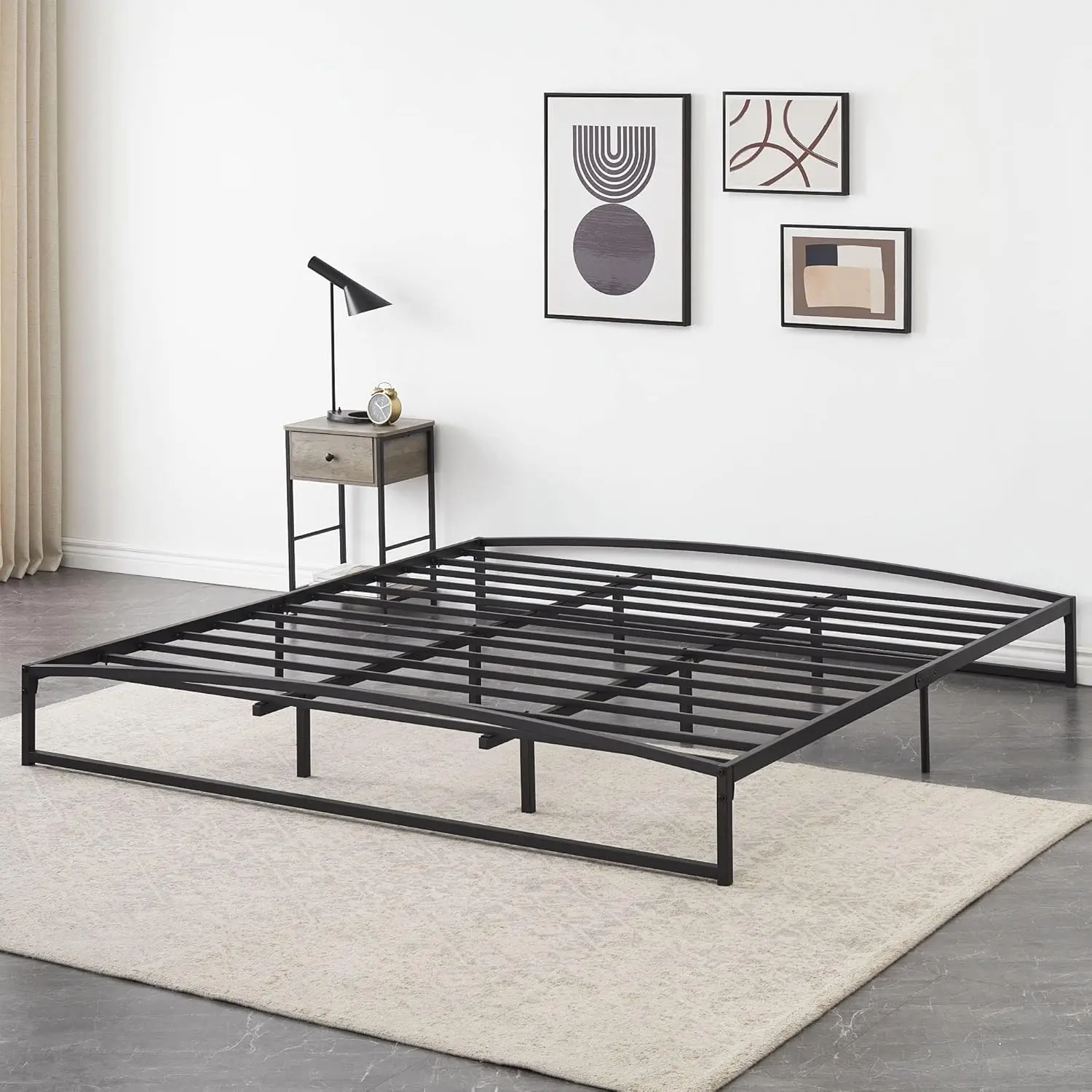 【Christmas Gift】Black King size bed  Four Size 10 Inch Platform Metal Bed Frame Low Profile With Storage, Mattress Foundation, No Box Spring Needed
