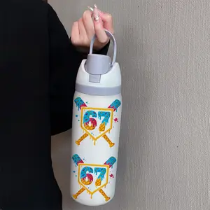 Fusion Ice Cream Six Seven 32oz Dual-Drink Sports Water Bottle Vacuum Insulated Tumbler Drinkware, 304 Stainless Steel Large Capacity Insulated Thermos Cup, Perfect Gift for Women