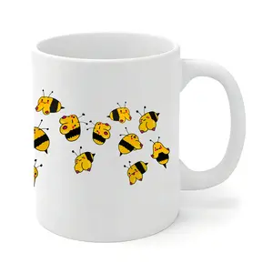 Happy Bee Heart Ceramic Mug Kawaii Bumblebee Design Coffee Cup Cute Aesthetic Drinkware, Gift For Girlfriend Wife Friend Bee Lovers Birthday Gift