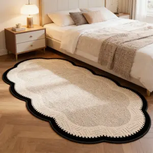 1pc Retro Style Bedroom Decoration Carpet Light Luxury  Living Room Sofa Soft Fluffy Rug Irregular Shape Bedside Plush Carpet Simple Beige Home Washable Door Mat Decorative Rug