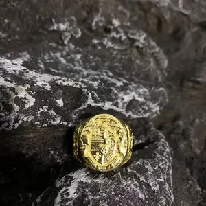 Golden retro carved Godfather ring, high-end men's engagement wedding ring, birthday gift, hip-hop retro ring