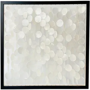 DHHOUSE 24x24 Inch Capiz Shell Wall Hanging Decor, Handmade Coastal Wall Art with Black Wood Frame, Minimalist White Sea Shell Artwork for Living Room, Bedroom