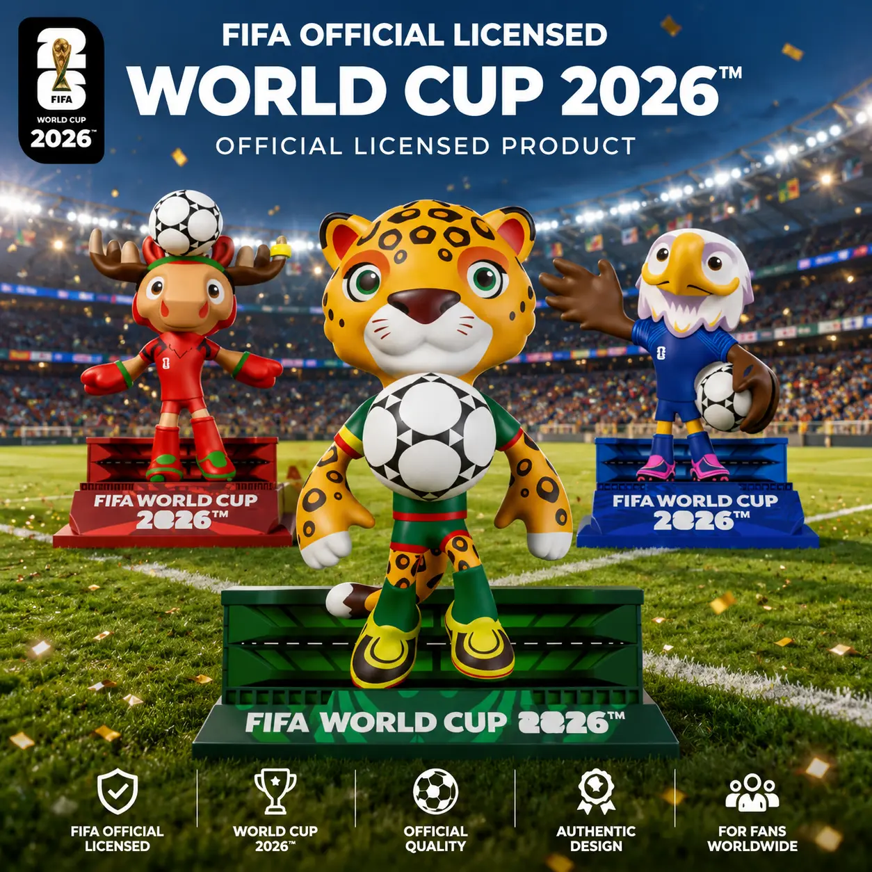 【Set of 3】9cm-3.54inch FIFA World Cup 2026 Officially Licensed Mascot Figurines, Clutch, Zayu & Maple,Soccer Collectible Figures, gift,Collectable Soccer Figures, Gift Idea, Sports Fans, Model Figure for Collectors