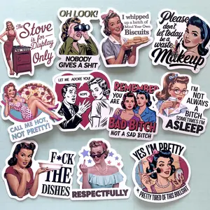 Funny Housewife Sticker Pack, Retro Woman Stickers Set of 11, Adult Humor Stickers for Laptop Water Bottle Kindle