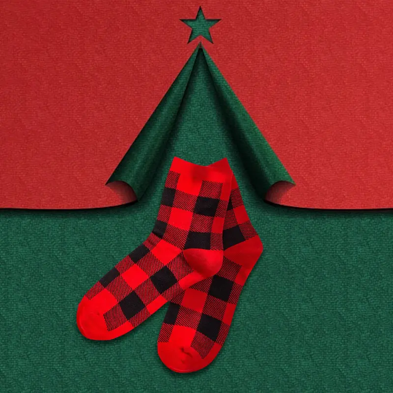 PatPat Women's Red Plaid Christmas Socks - Soft, Stretchy, Comfortable - Matching Family Clothing Set Accessory - Ideal for Christmas Pajama Sets, Halloween Use, SpringGlowUp, RefreshedLook