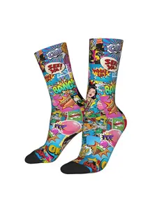 1 Pair Hip Hop streetwear graffiti Vintage Vibrant Prints 3D Printed Comic Patterns (POW, ZAP, BANG) Crazy Men's compression support Socks Unisex comic style Harajuku Influence Pattern Printed Funny Novelty Happy Crew Sock