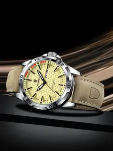 Poedagar Men's Watch Waterproof Night Light Date Weekly Watch Men's Quartz Sports Leather Watch Casual Men's Watch Modern Fashionable Wristwatch