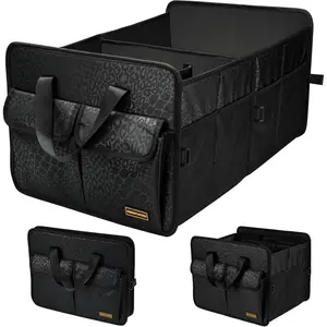 Sturdy Car Trunk Organizer for SUV - Large Capacity Car Organizer, Cute Print, Collapsible & Durable Storage for Accessories, 70L (Black Leopard)