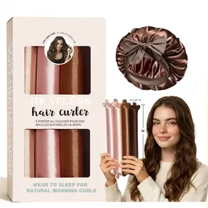 Heatless Hair Curler for Overnight, Satin Heatless Curling Rod, Soft Hair Curlers for Women, Jumbo Flexi Rod, Heatless Curlers, 4pcs, Rosewood
