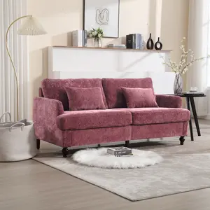 Dreamzon COOLMORE Mid Century Modern chenille Fabric Loveseat sofa, 2-Seat Upholstered Loveseat Sofa Modern Couch for Living Room,Brown wood feet sofa for Bedroom, Reading (Wine red Chenille)