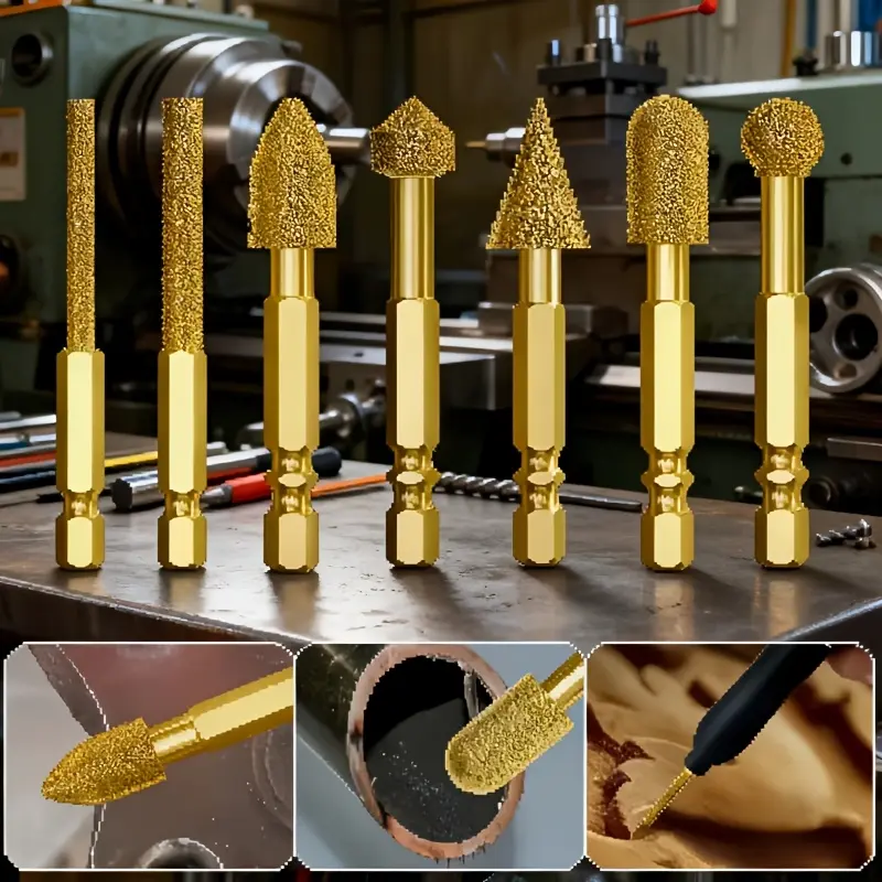7-piece set of Heavy Duty diamond grinding head - professional grinding, polishing and carving tools, with 6mm handle - compatible with cast iron, concrete, stainless steel, marble, stone, Buffer Polishing Tools