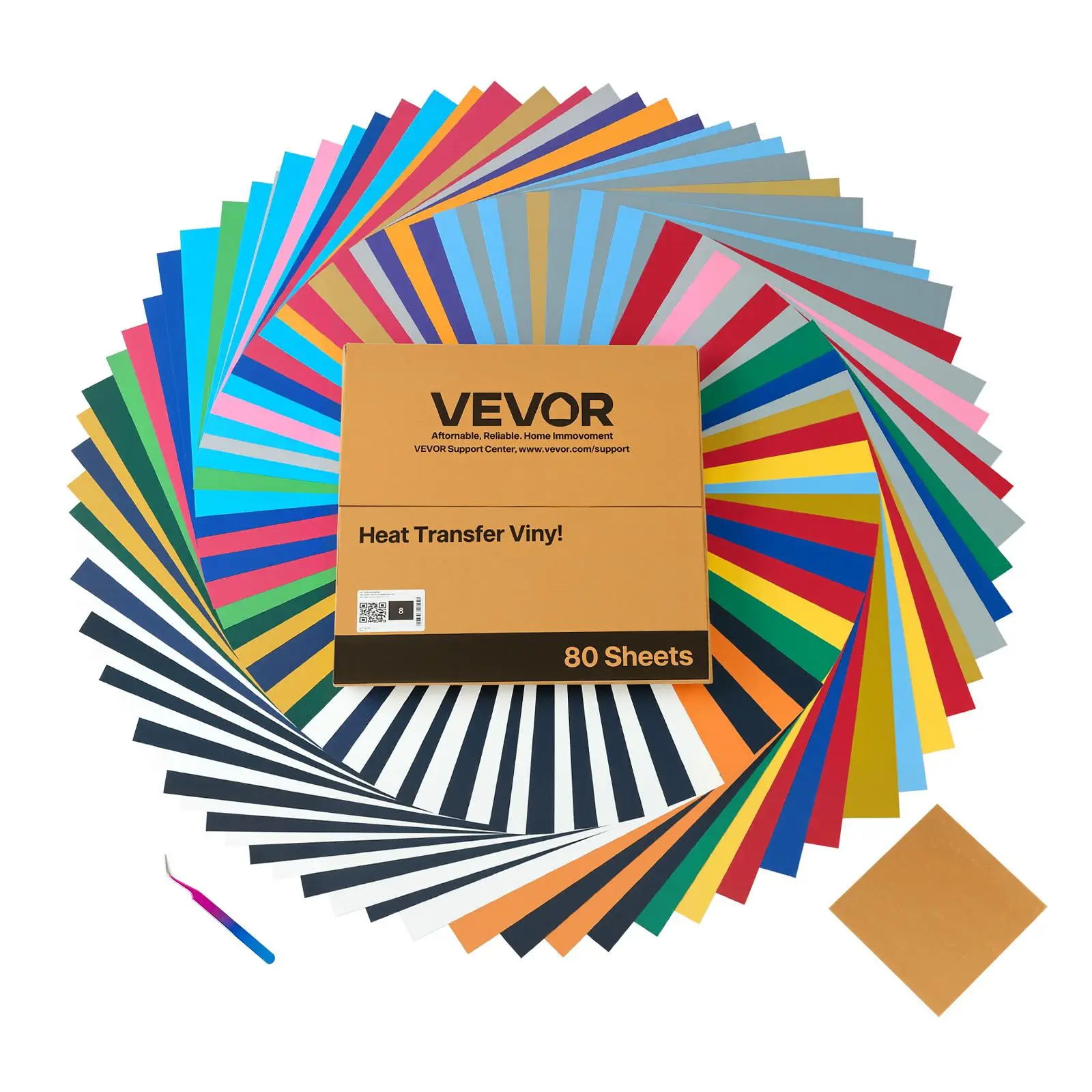 【Summerfinds】VEVOR Heat Transfer Vinyl Bundle, 80 Pack 12x12 in Assorted Colors HTV Iron-On Vinyl with Accessories, Silicone Jewel Gloss PVC Layers, Strong Adhesion, Easy to Cut & Weed, Cutting Machine Compatible for Customized Craft T-Shirts
