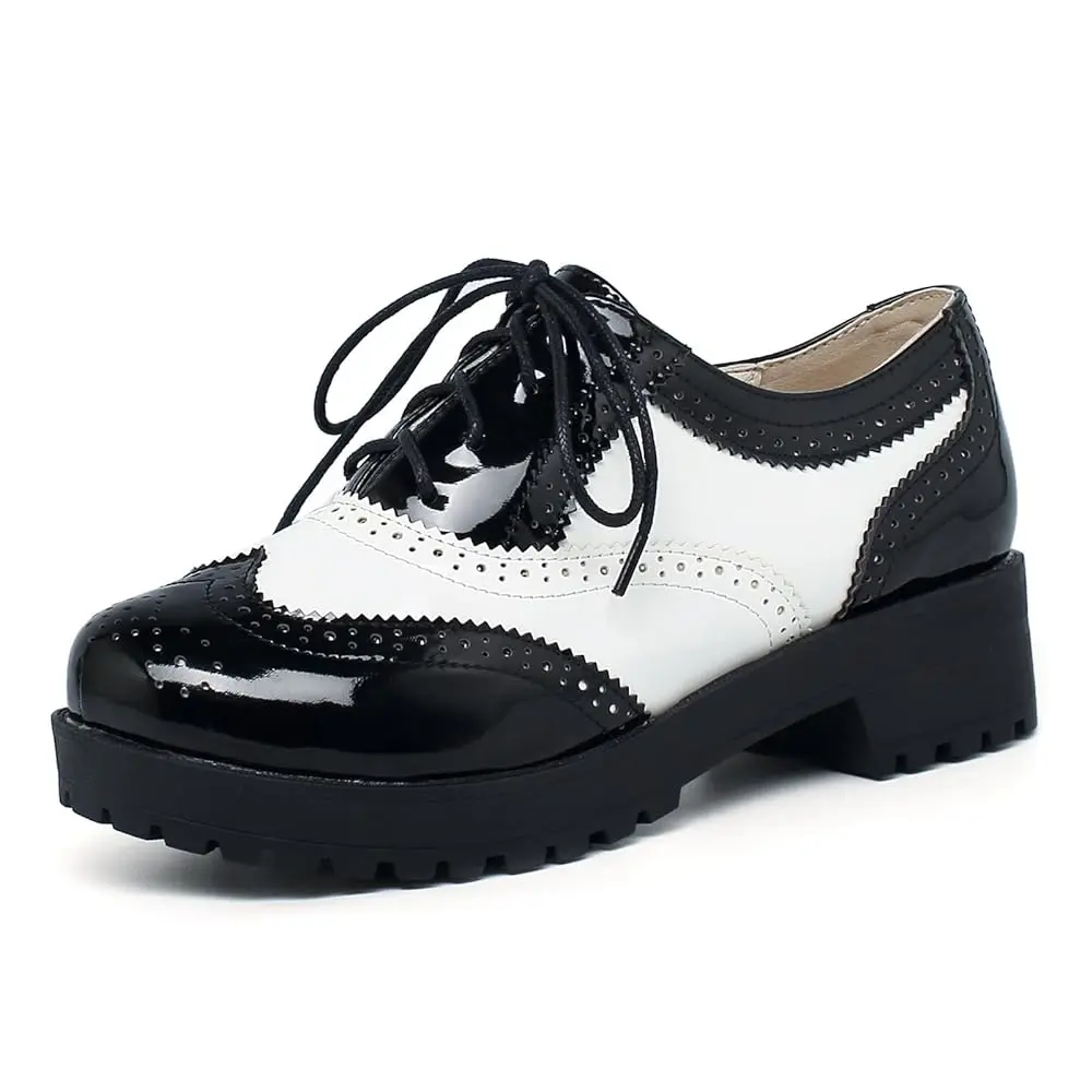 Women's Lace up Wingtip Oxford Shoes Chunky Heel Platform Vintage Round Toe Brogue Shoes Women's Lace up Wingtip Oxford Shoes Chunky Heel Platform Vintage Round Toe Brogue Shoes