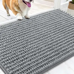 Dog Door Mat for Muddy Paws 30x20, Ultra Absorbent Chenille Mud Doormat, Non-Slip Washable and Dirt Trapping Indoor Doormat for Entryway, Quick-Dry Indoor Pet Mat for Dogs, Grey