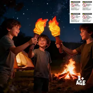 Children Camping Toy Torch Campfire Light with Natural Sound Effects, Glowing Flashing Lights, Indoor Outdoor Game Gift