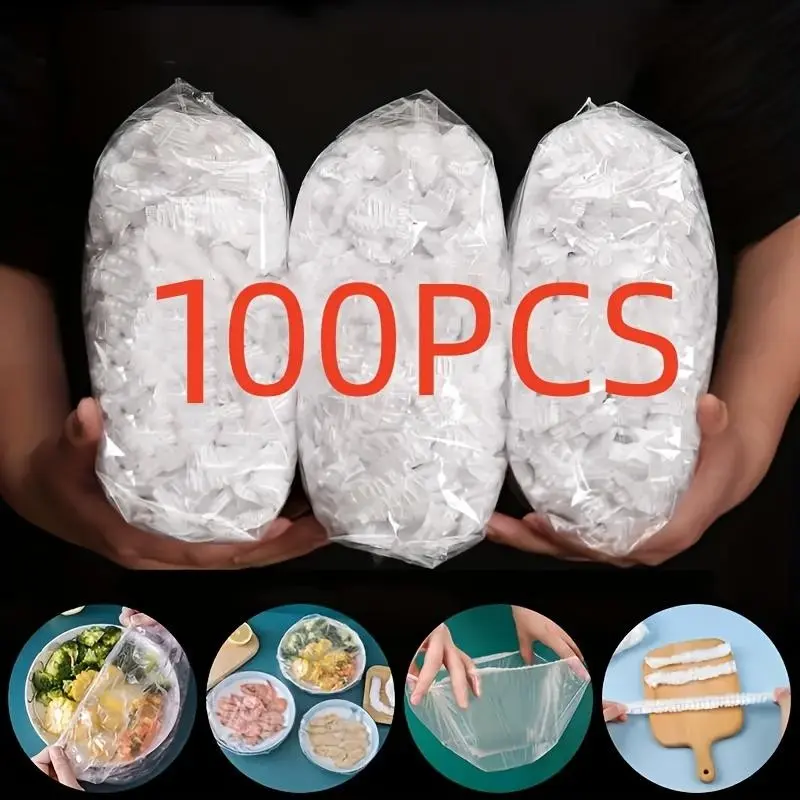 100pcs Transparent Stretchable Plastic Food Wrap - Thickened and Durable, Insect Intrusion Prevention Seal, Airtight storage, Suitable for Bowls, plates, Containers, Refrigerators, and Storage Cabinets, Individually Packaged (Large Value Pack)