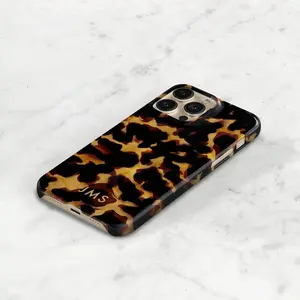 Tortoise Shell Phone Case Custom Initials Tortoiseshell iPhone 13 14 16 15 Pro Max MagSafe 16e 17 SE 12 Mini Personalized Gift for Her C-TOR