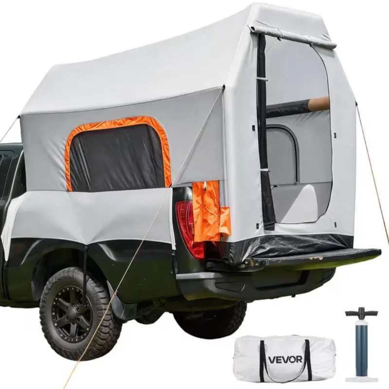 VEVOR Inflatable Pickup Truck Tent, 7.2 x 5.4 FT 3-Season Truck Bed Tent with Ventilated Mesh Windows, PU2000mm Pickup Camping Tents for Outdoor Hiking Activities - Air Pump Included