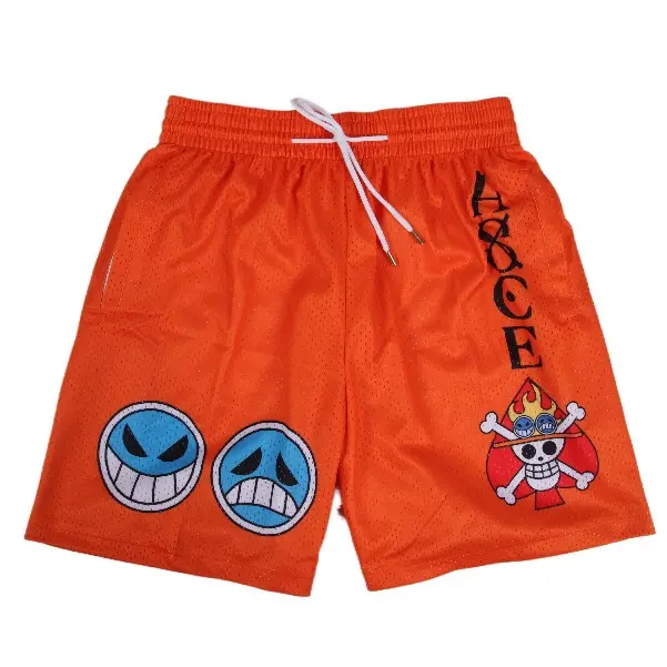 One Piece Portgas D. Ace Gym Shorts Men's Basketball Shorts Workout Sport Knee Pants with Pockets Athletic Sweat Walking Summer Shorts