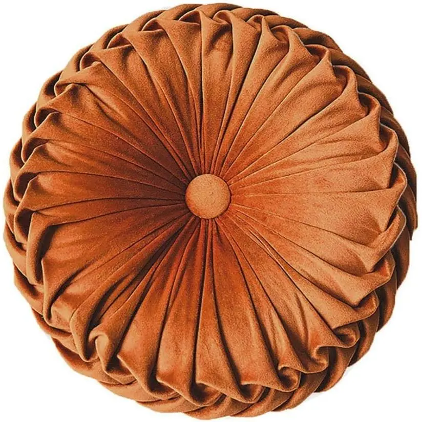 Round Throw Pillow  Home Decoration Pleated Round Pillow Cushion for Couch Chair Bed  Orange