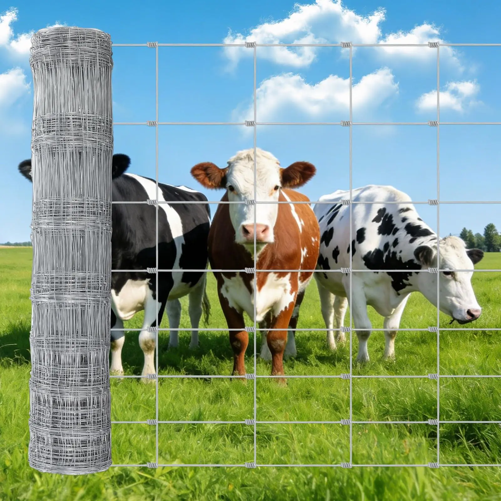 Cattle Fence 4 ft x 164 ft, Heavy Duty Galvanized Wire Fencing for Deer, Goat, Hog, Sheep, Heavy Zinc Coating Farm Wire Fence for Livestock & Yard Protection