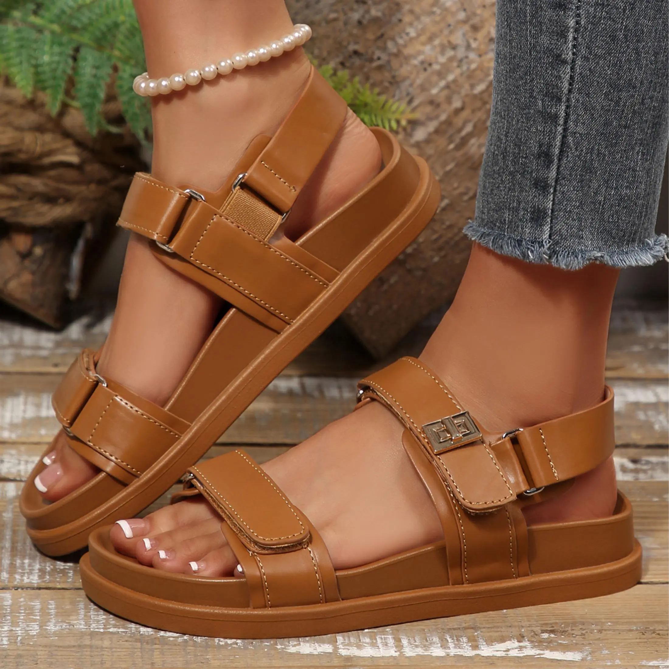 Women's Platform Open Toe Sandals Adjustable Buckle Strap Casual Summer Footwear