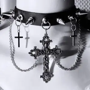 Gothic Spike Choker, Punk Faux Leather Neck Collar,