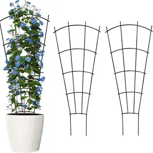 Garden Decor  Arifaro 4 Pack 32" Metal Plant Trellis for Pots & Garden Raised Bed , Rustproof Support for Indoor Outdoor Climbing Plants, Garden Accessories Vines, Flowers, Fan Shaped, Black