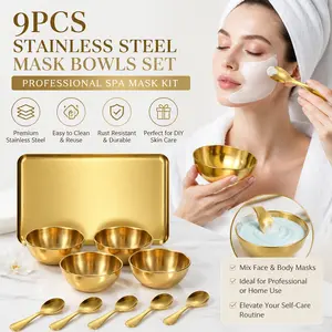 9-Piece Stainless Steel Face Mask Mixing Set – Includes 4 Bowls, 4 Spatulas & 1 Spa Tray – Professional Tools for Skincare, Body Scrub, DIY Spa at Home