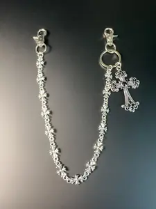 Cross Pants Chain, Lobster Clasp Waist Belt, Vintage Double Layer Chain, Hip Hop Punk, Jeans Pocket Keychain, Fashionable Alloy Keychain, Ideal for Fall & Halloween