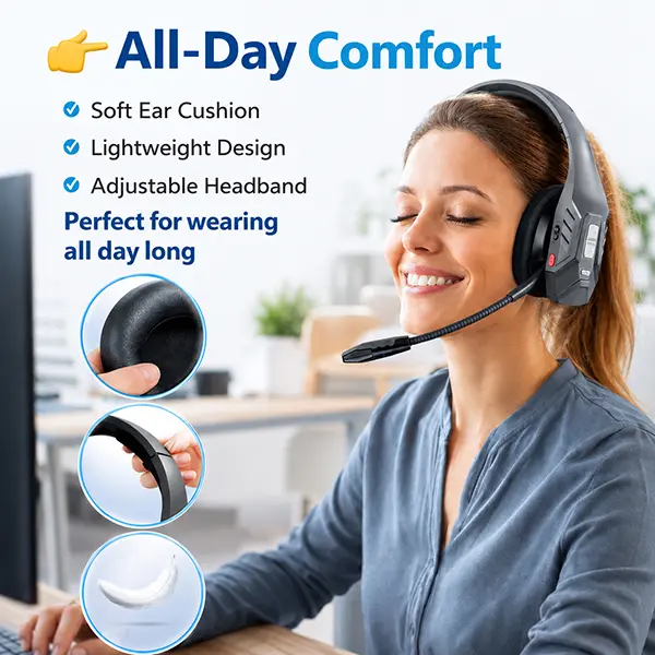 Trucker Bluetooth Headset,Wireless Headset with Mic, Call Center Headset,Bluetooth Headsets with Dual Noise Cancelling