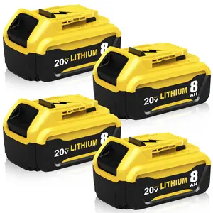 4-Pack High 8.0Ah Replacement for Dewalt 20V Battery Compatible with DCB200 Lithium-ion Battery Series Power Tools
