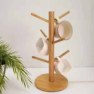 Wooden Coffee Mug Holder with 6 Hooks, Durable Wooden Design for Organizing Coffee Mugs & Cups, Perfect for Home Kitchen Use