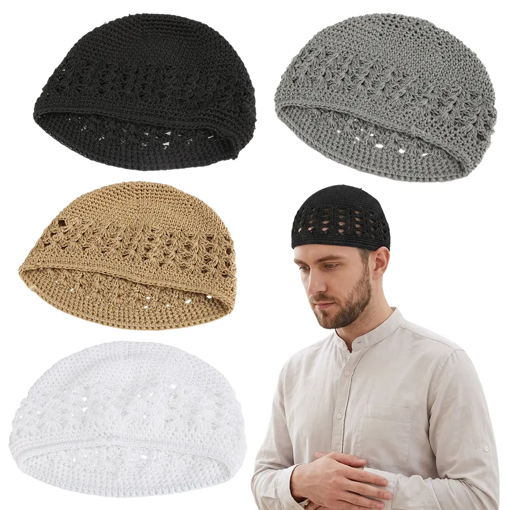 4 Packs Knitted Kufi Hats Solid Colors Stretchy Crochet Beanie Skull Caps for Men Women