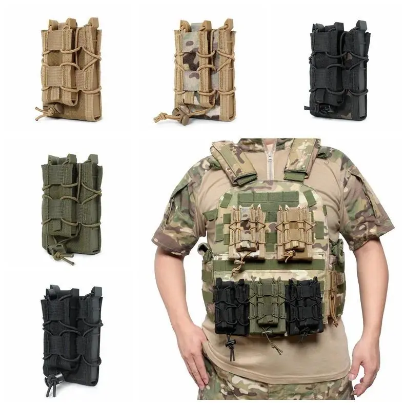 5.56 9mm Molle Magazine Pouch AK AR M4 AR15 Double Decker Magazine Holder Bag Rifle Pistol Mag Holster Hunting Vest Pouches