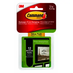 Command Medium Black Picture Hanging Strips, Pack of 12