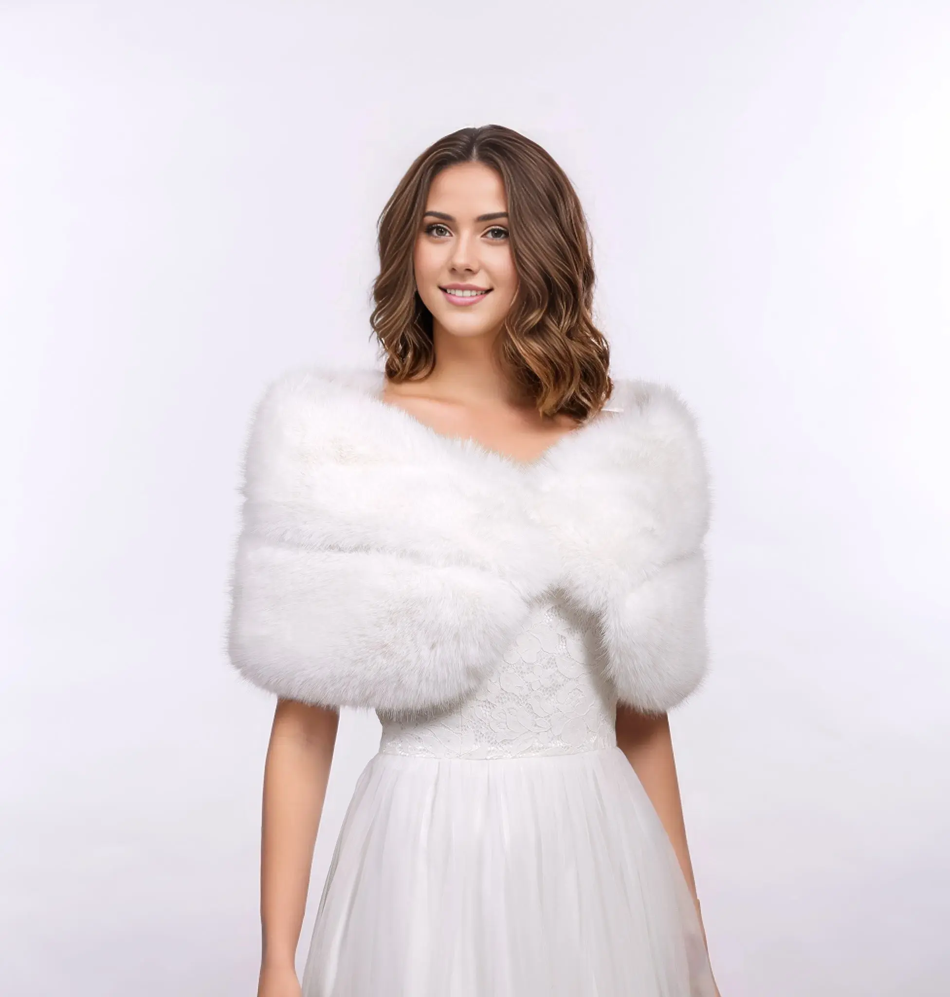 Pure light ivory faux fur wrap bridal shawl wedding stole