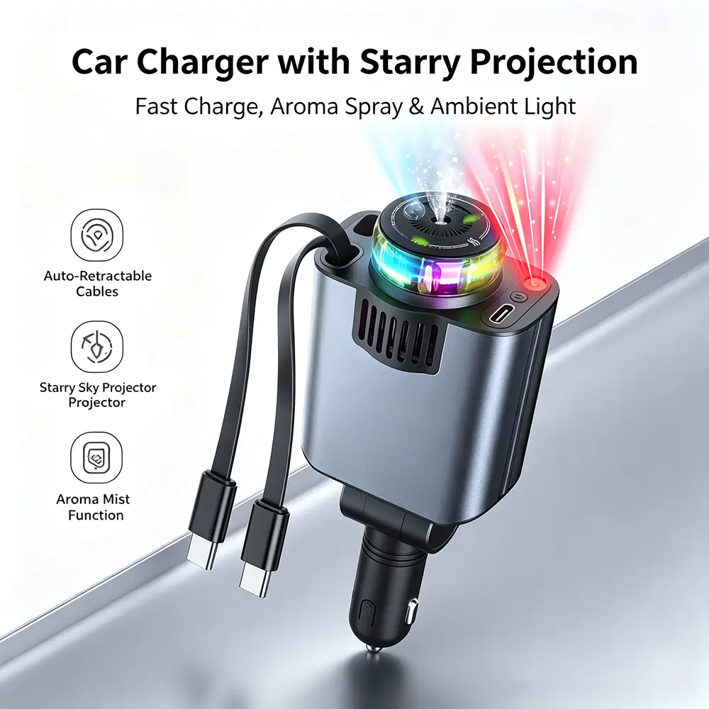 5 In 1  Fragrance  Starlight Projector Retractable   PD 3.0  Charging USB C Port Aromatherapy Diffuser  Freshener Extendable Charging Cable Compact Design  Phone  Compatible with iPhone Samsung Android Devices summerw 120 stable connection car play