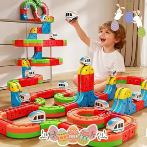 DIY Magnetic Track Train Set 32PC Easter STEM Learning Gift Flexible Race Track Rail Toys Building Toy with Motorized Car Gravity-Defying 3D Layouts Easter Toys Essentials Easter Gift for Girls & Kids