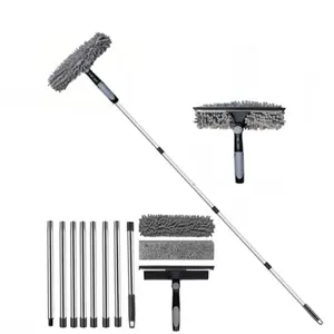 2 in 1 Window Cleaning Tool Set, Adjustable Length Retractable Rod & Reusable Microfiber Pad, Household Cleaning Tool for Car Window, Car Cleaning Supplies, Car Detailing Accessories