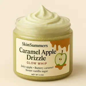 SkinSummers Caramel Apple Drizzle Glow Whip Body Whipped Glaze Vegan Hydrating Butters 4oz Lightweight Non-Greasy Golden Mica Glaze with Mango Shea Coconut Glycerin & Vanilla Moisture