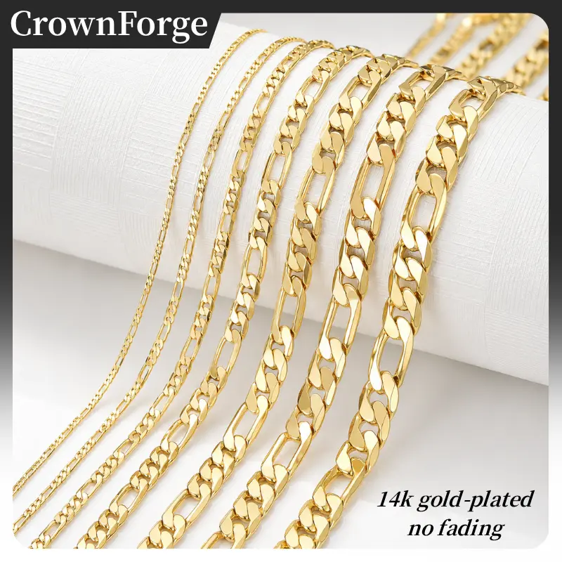 14K Gold Plated Figaro Chain Necklace for Men & Women, Minimalist Italian Style Link Chain, Hypoallergenic Waterproof Jewelry, Fade Resistant Gold Finish, Everyday Wear Necklace, Classic Daily Jewelry for Layering & Gifting