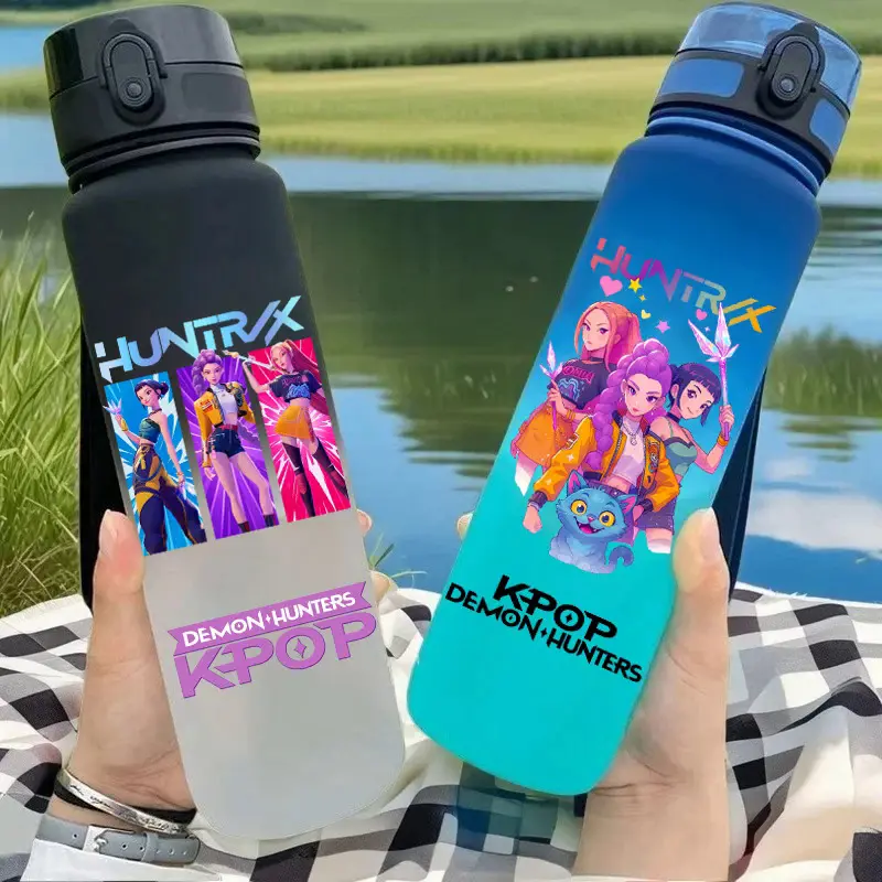 650ML KPop Demon Hunters Sport Water Bottle Flip Cover Drinking Bottle Huntrix Travel Fitness Jugs Boys Girls Birthday Gifts