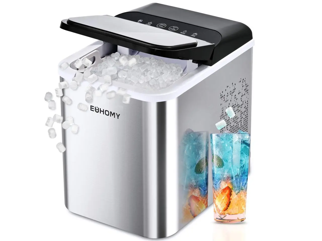 EUHOMY Nugget Ice Makers Countertop, Ready in 8 Mins, 35lbs/24H, Self-Cleaning, Portable Ice Maker Machine with Ice Scoop & Basket, Sonic Ice Maker with Chewable Pellet Ice for Home/Party/RV/Camping