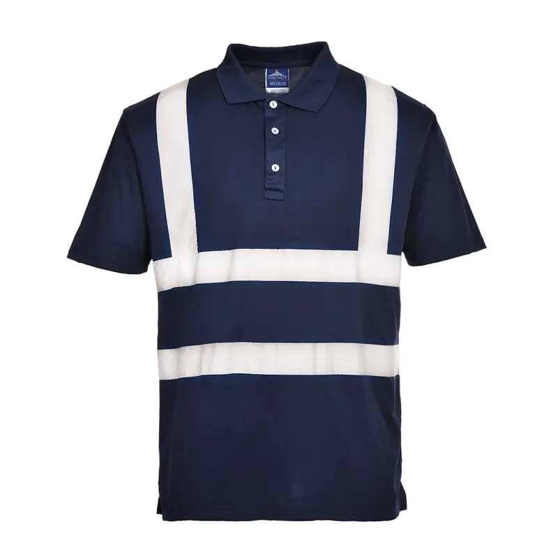 Enhanced Polo Shirt With Reflective Stripes Safety Polo Work Shirt Hi-Vis Tape Comfort Fit Moisture Wicking 100% Polyester